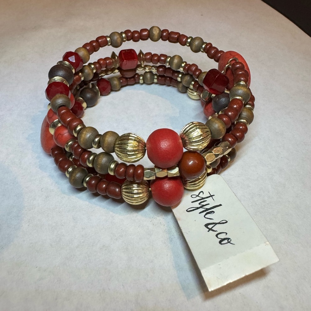 NWT Red Bead Coil Bracelet